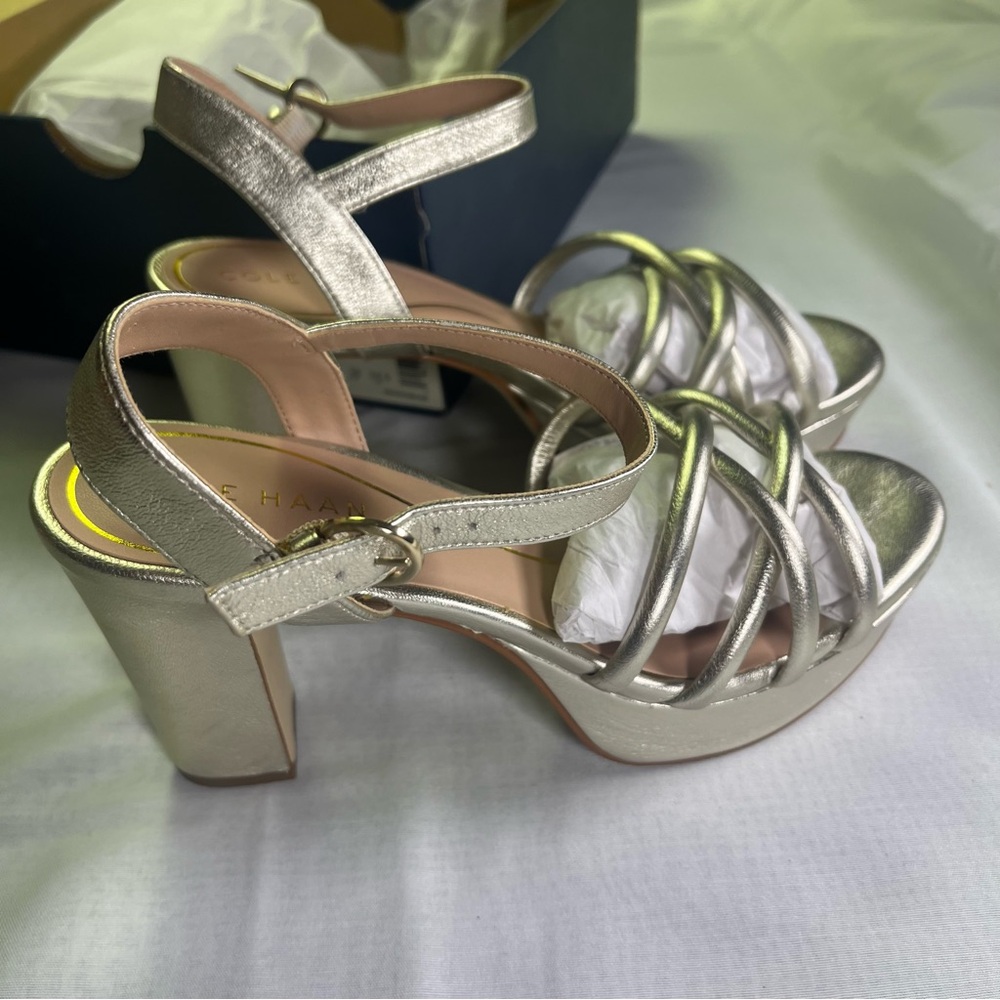 Cole Haan Gold Leather Strappy Heels Women's 7.5 Shoes New in Box